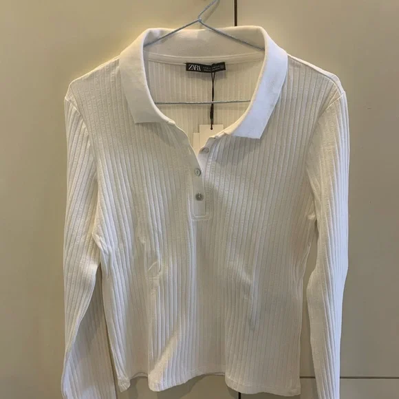 Zara White Ribbed T-shirt - Picture 2 of 5